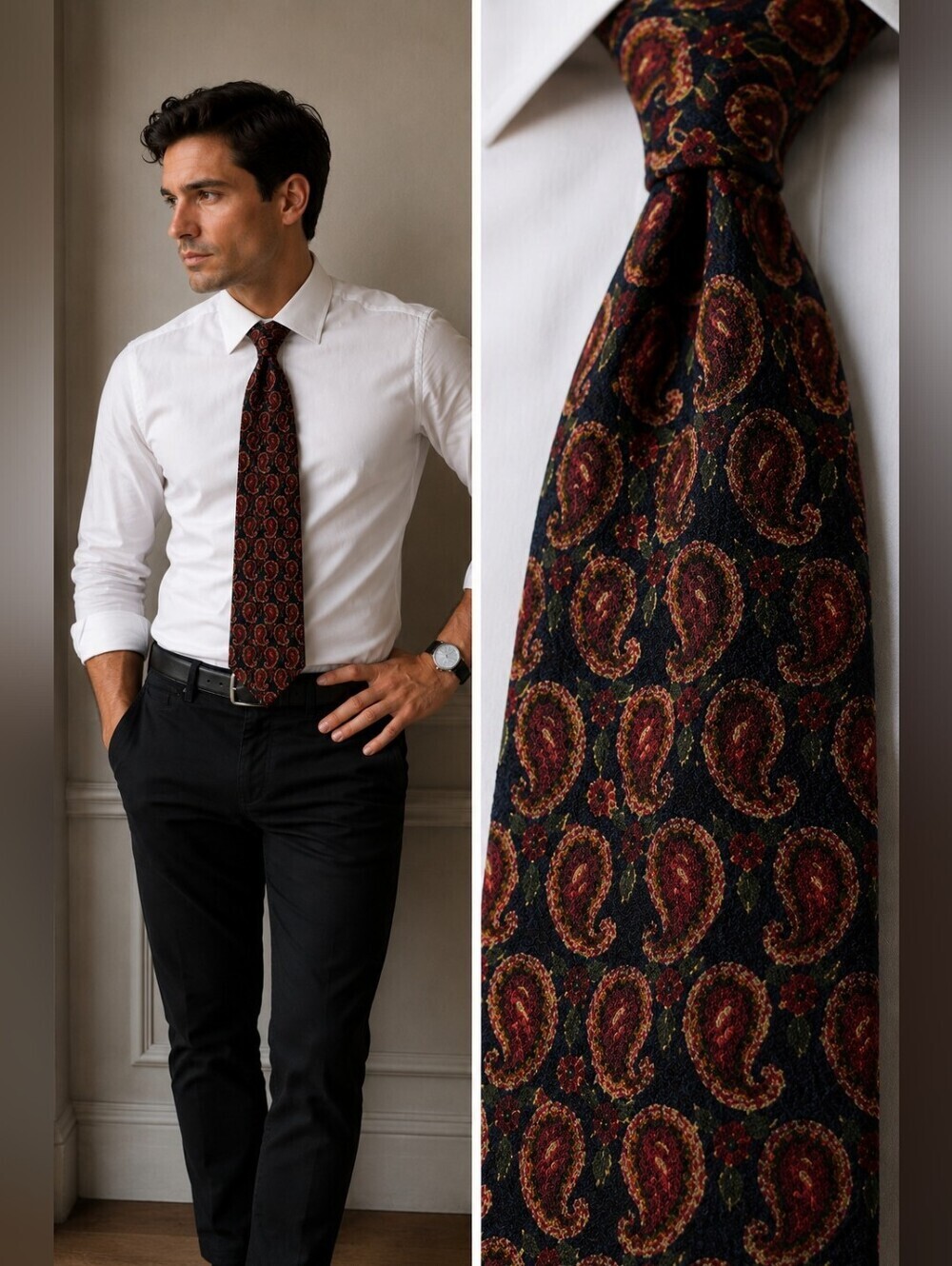 Ermenegildo Zegna Navy Red Paisley Silk Tie Italy Luxury Designer Necktie